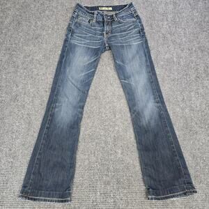 BKE Culture Jeans Womens 26x32 Blue Bootcut Low Rise Thick Stitch Y2K Pro Hemmed
